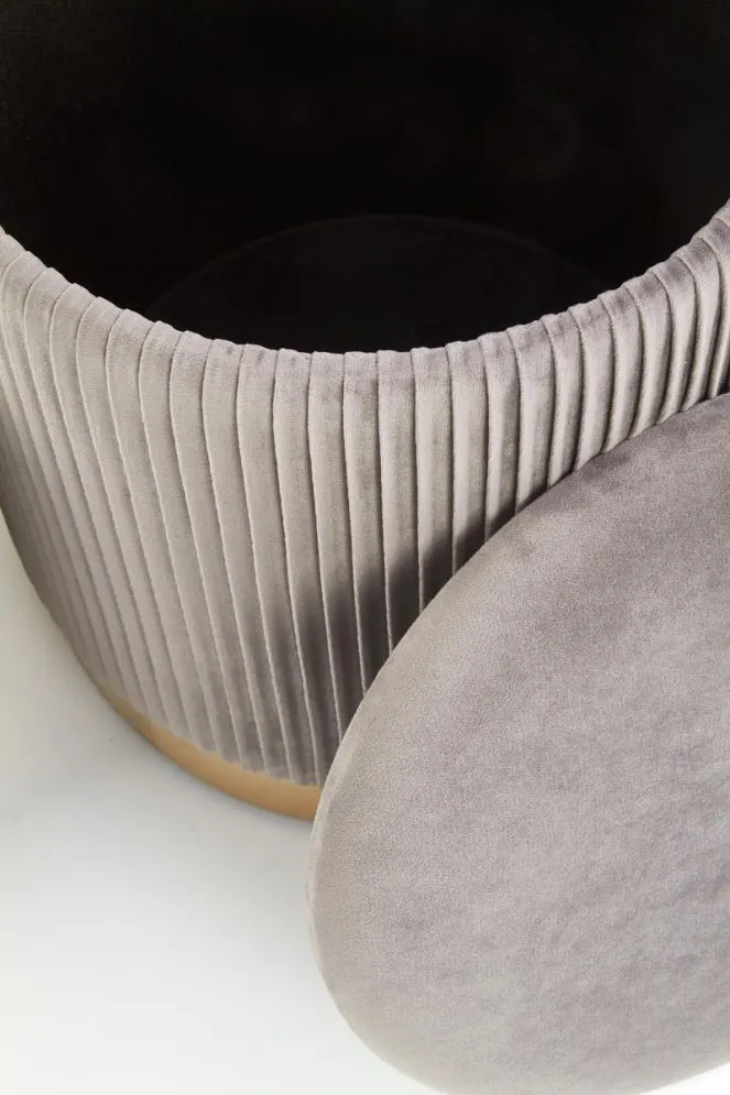 Zestaw 2 puf MONTY VELVET szara/złota z funkcją pojemnika | MIRAT. styl GLAMOUR