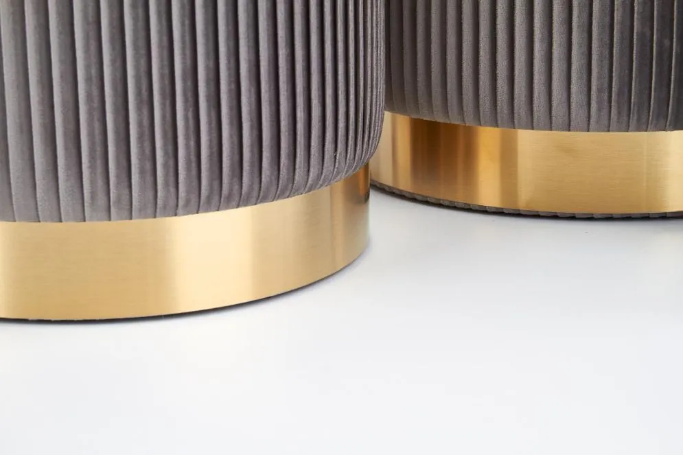 Zestaw 2 puf MONTY VELVET szara/złota z funkcją pojemnika | MIRAT. styl GLAMOUR