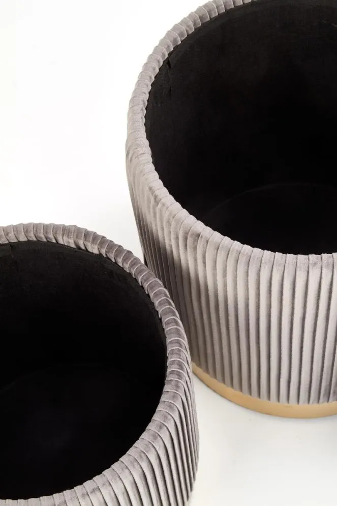 Zestaw 2 puf MONTY VELVET szara/złota z funkcją pojemnika | MIRAT. styl GLAMOUR