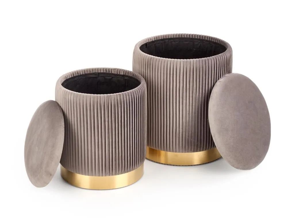 Zestaw 2 puf MONTY VELVET szara/złota z funkcją pojemnika | MIRAT. styl GLAMOUR