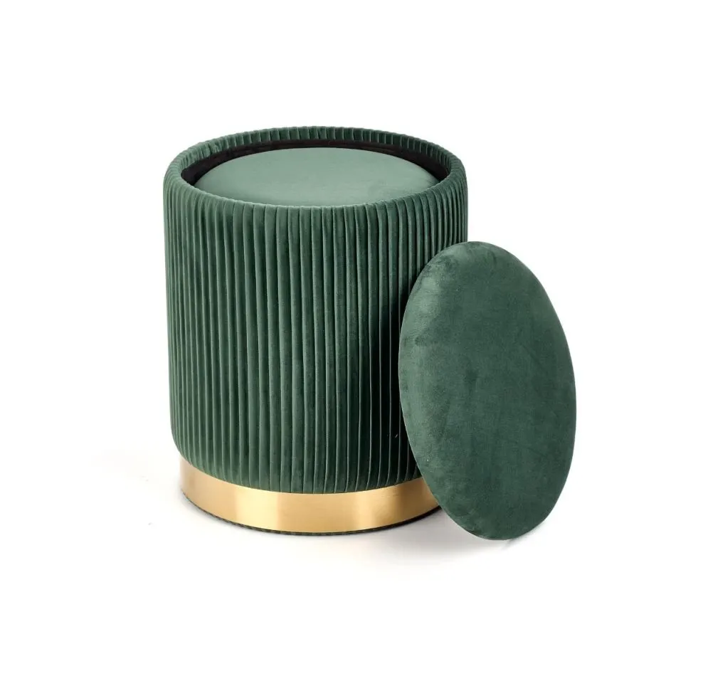 Zestaw puf MONTY VELVET ciemnozielone/złote ze schowkiem | MIRAT. styl GLAMOUR