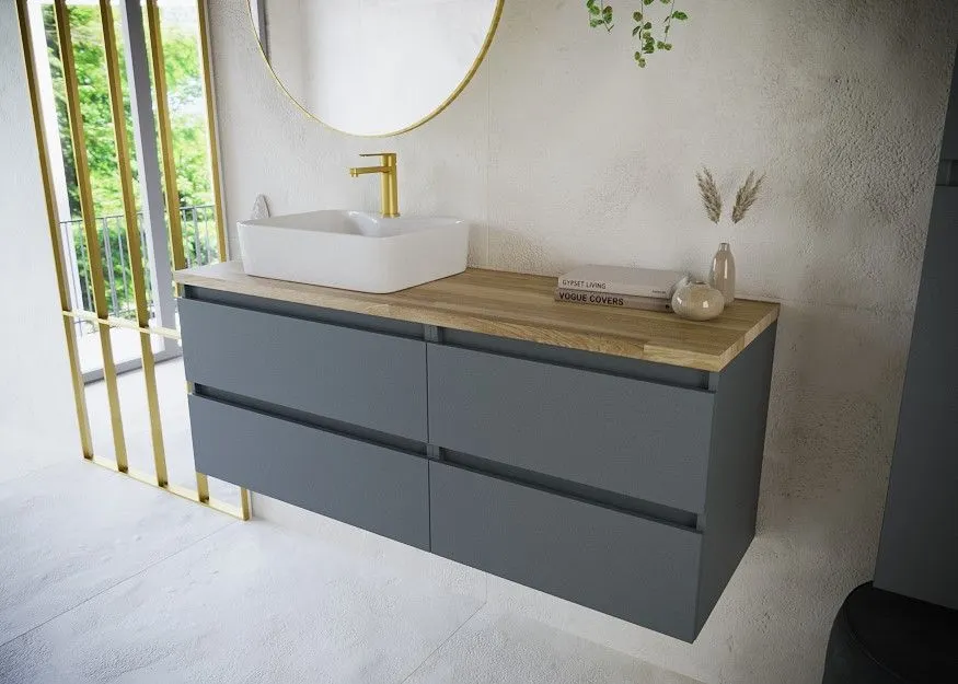 Blat łazienkowy dębowy 130 cm z litego drewna gruby | MIRAT