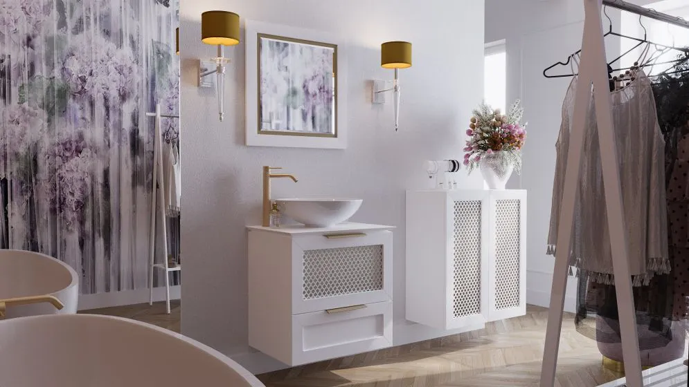 Lustro łazienkowe CHIC 100x80 cm w białej ramie ze złotym detalem | MIRAT kolekcja CHIC