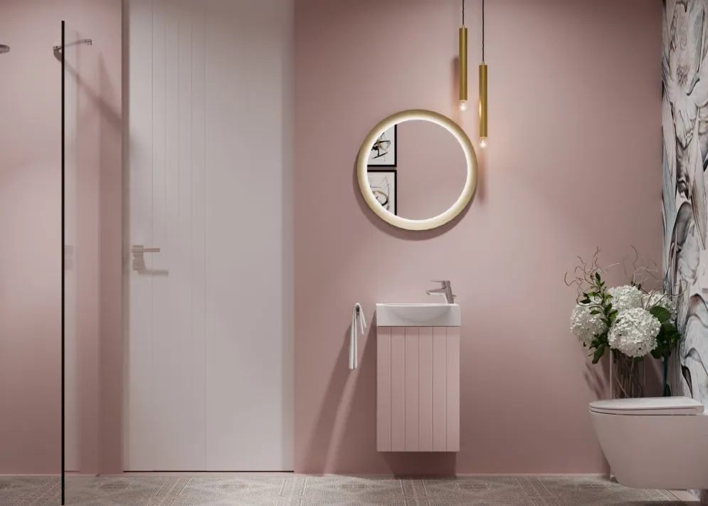 Zestaw Szafka łazienkowa wisząca z umywalką DIA 40 cm pudrowy róż półmat | MIRAT