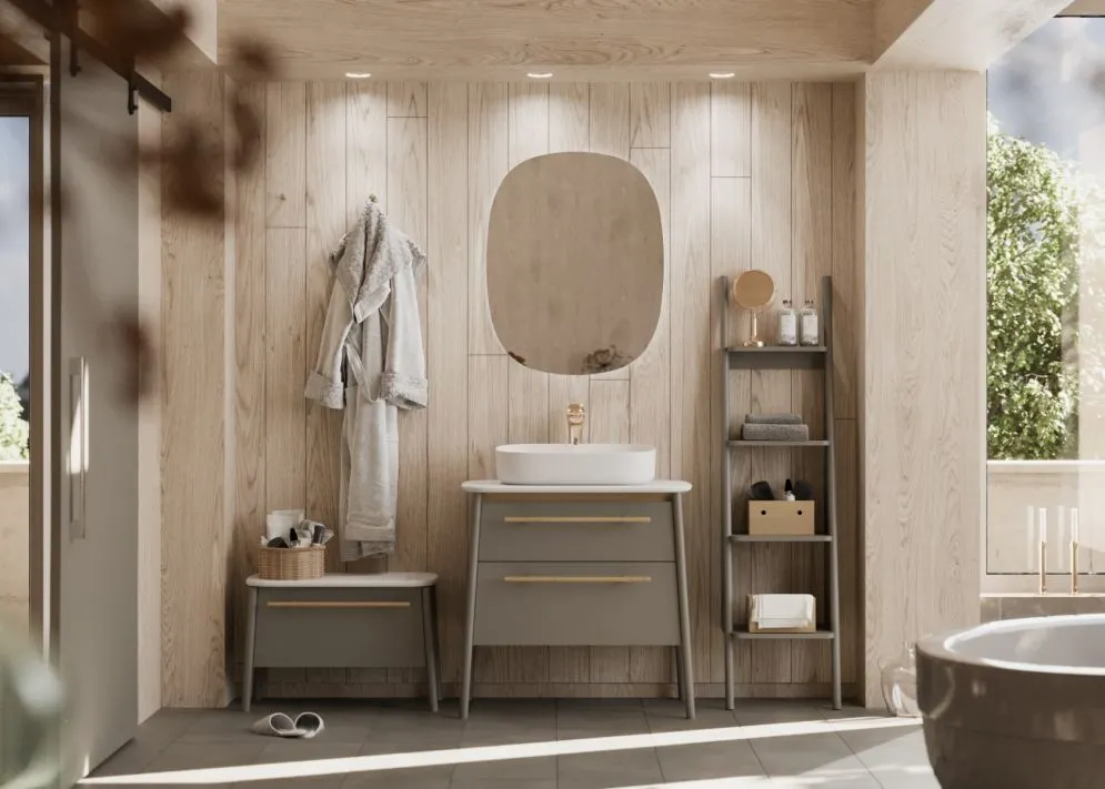 Stojąca szafka pod umywalkę DUKLA 80 cm szara półmat w stylu vintage | MIRAT  kolekcja DUKLA