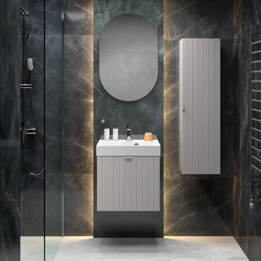 Lustro owalne HARMO 50x75 cm w minimalistycznej ramie kaszmirowej | MIRAT kolekcja HARMO