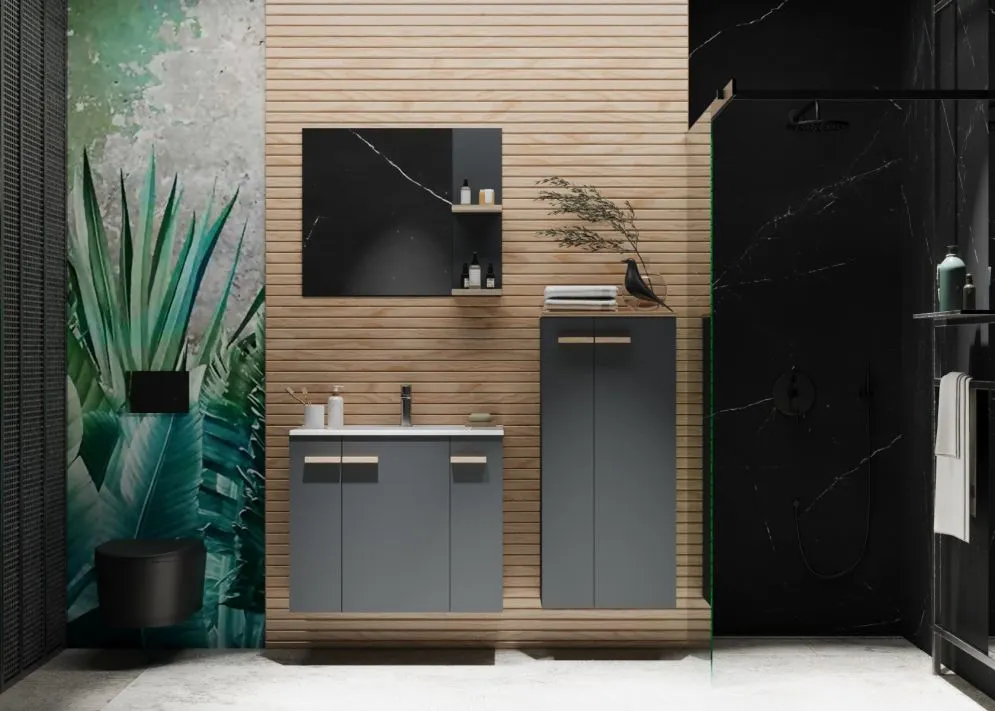 Szafka pod umywalkę L-WOOD 79 cm antracyt mat z szufladą cargo | MIRAT  kolekcja L-WOOD