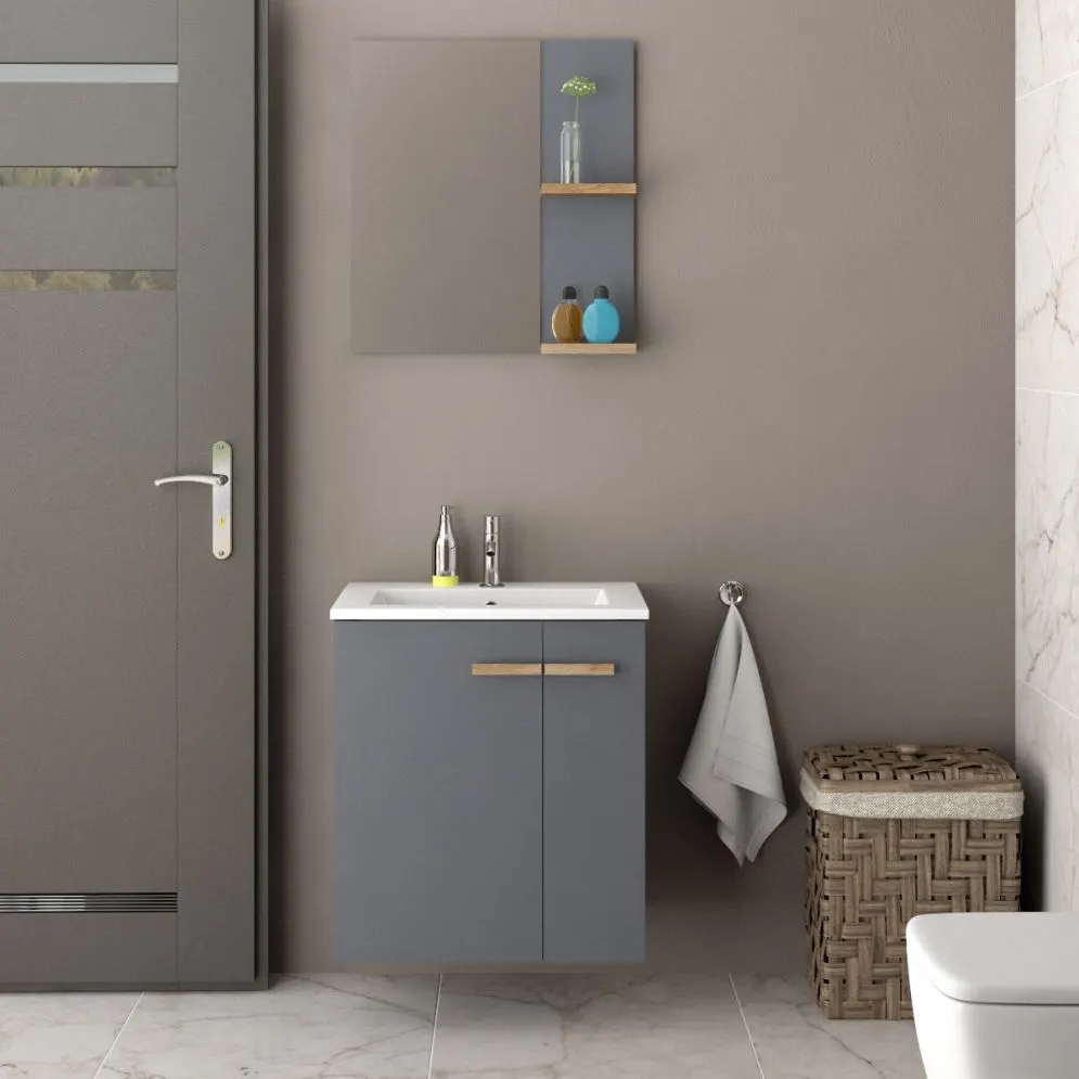 Szafka pod umywalkę L-WOOD 59 cm antracyt mat z szufladą cargo | MIRAT  kolekcja L-WOOD