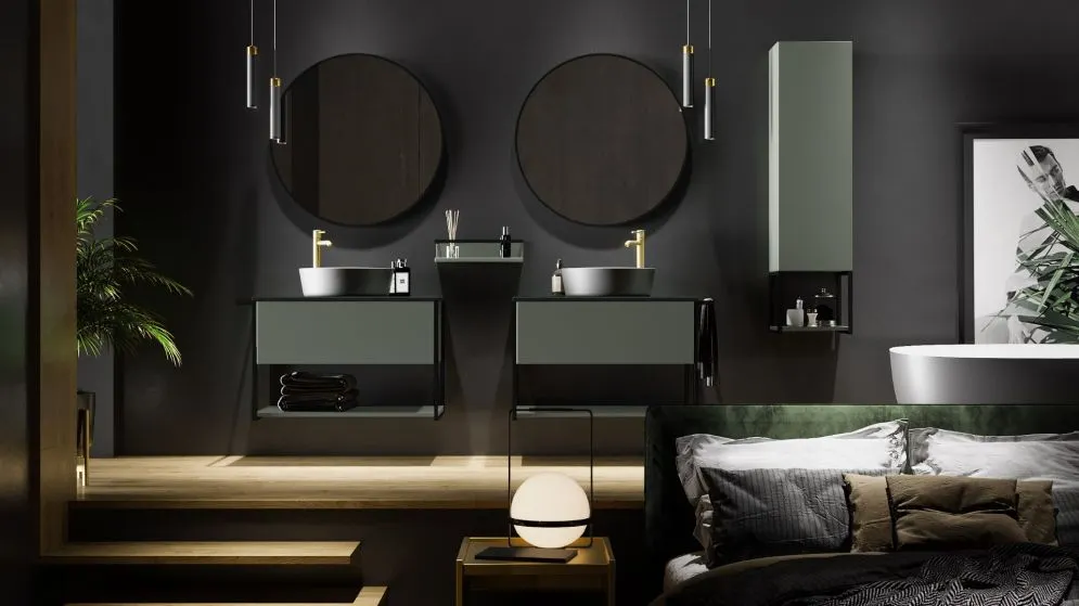 Szafka łazienkowa wysoka LOV 33 cm szaro-zielona półmat słupek| MIRAT  kolekcja LOV