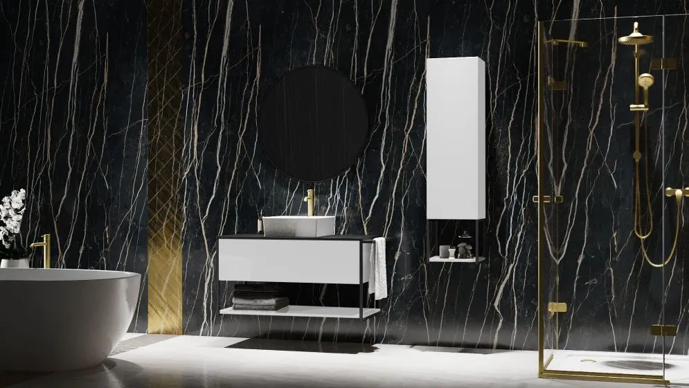 Wodoodporny blat łazienkowy kompaktowy 140 cm czarny struktura kamienia | MIRAT