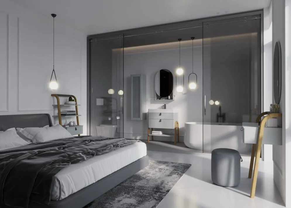 Regał łazienkowy MOSS 50 cm jasno szary półmat z szufladą | MIRAT  kolekcja MOSS