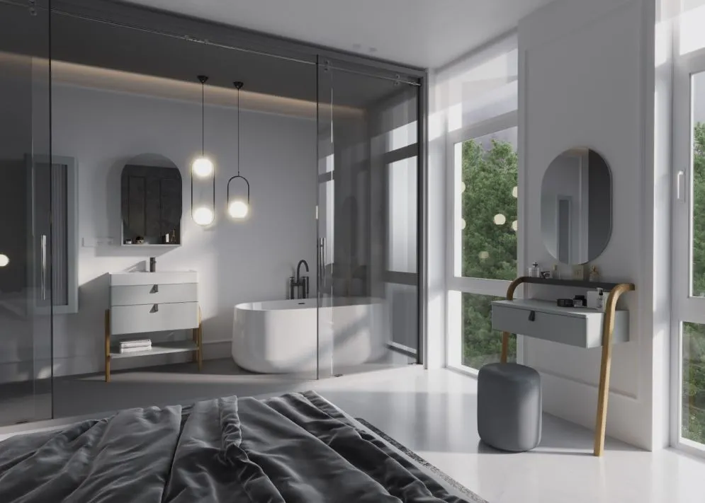 Toaletka/konsola do łazienki MOSS 70 cm jasno szara półmat | MIRAT kolekcja MOSS