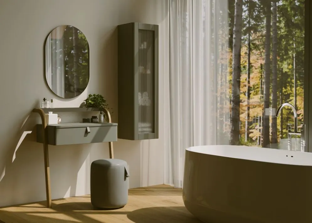 Szafka łazienkowa MOSS 35 cm szaro-zielona półmat przeszklona| MIRAT  kolekcja MOSS