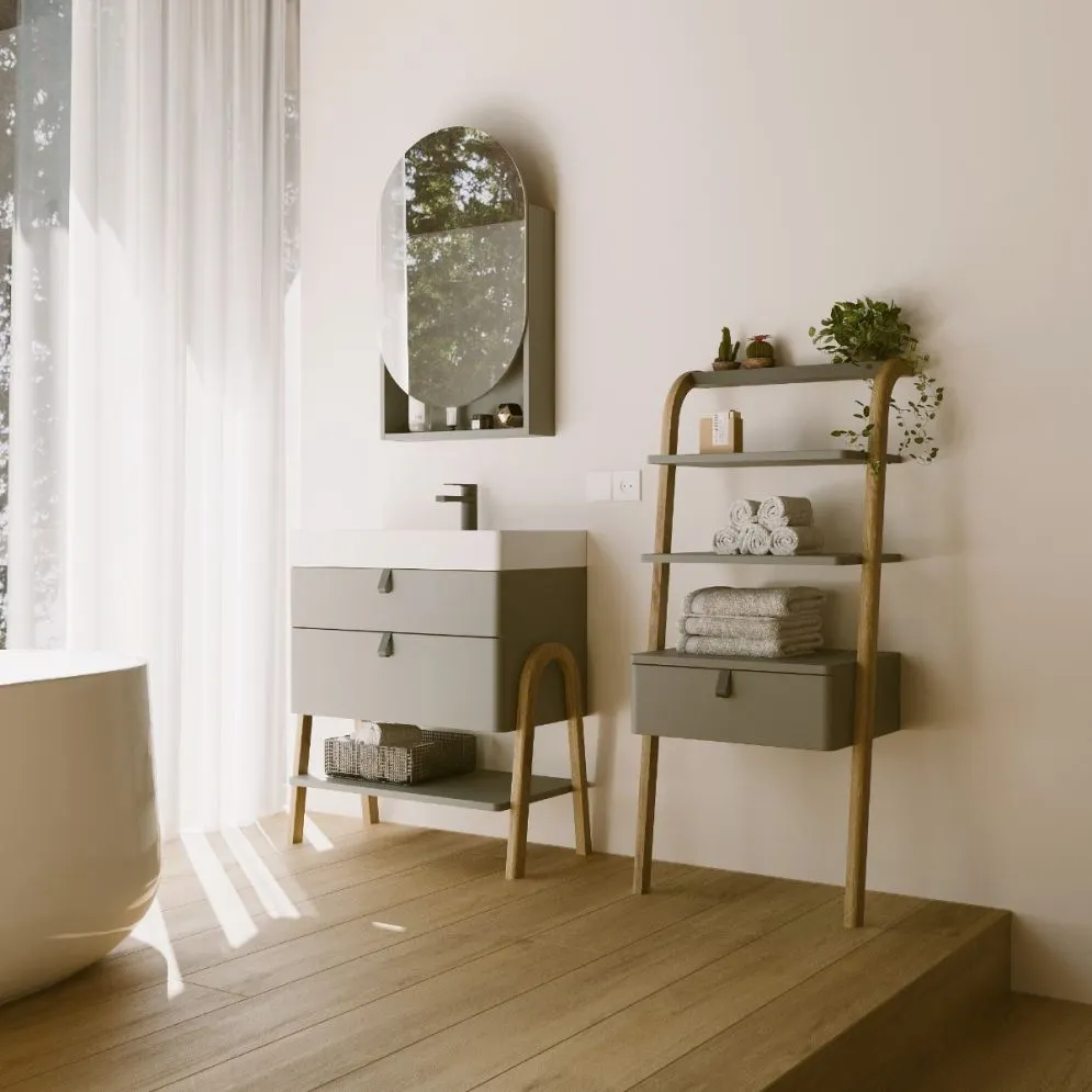 Szafka pod umywalkę MOSS 70 cm szaro-zielona półmat z szufladami | MIRAT