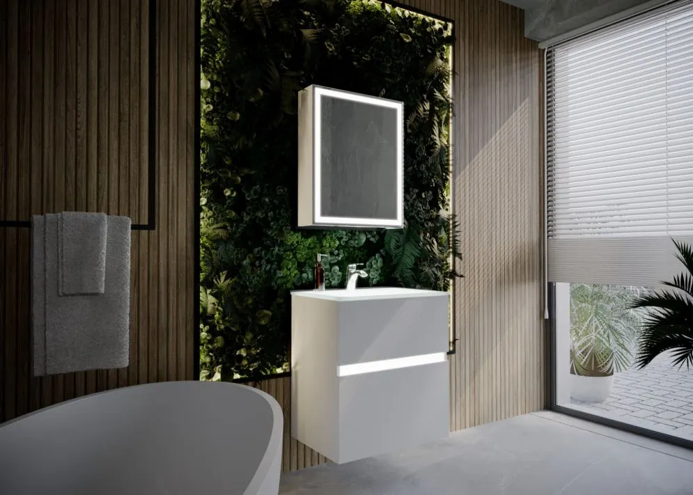 Szafka pod umywalkę NEO 60 cm biała połysk z oświetleniem LED i czujnikiem ruchu | MIRAT  kolekcja NEO