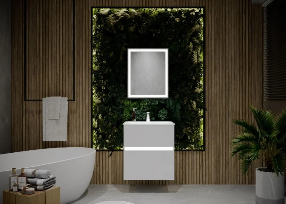 Szafka pod umywalkę NEO 60 cm biała połysk z oświetleniem LED i czujnikiem ruchu | MIRAT  kolekcja NEO