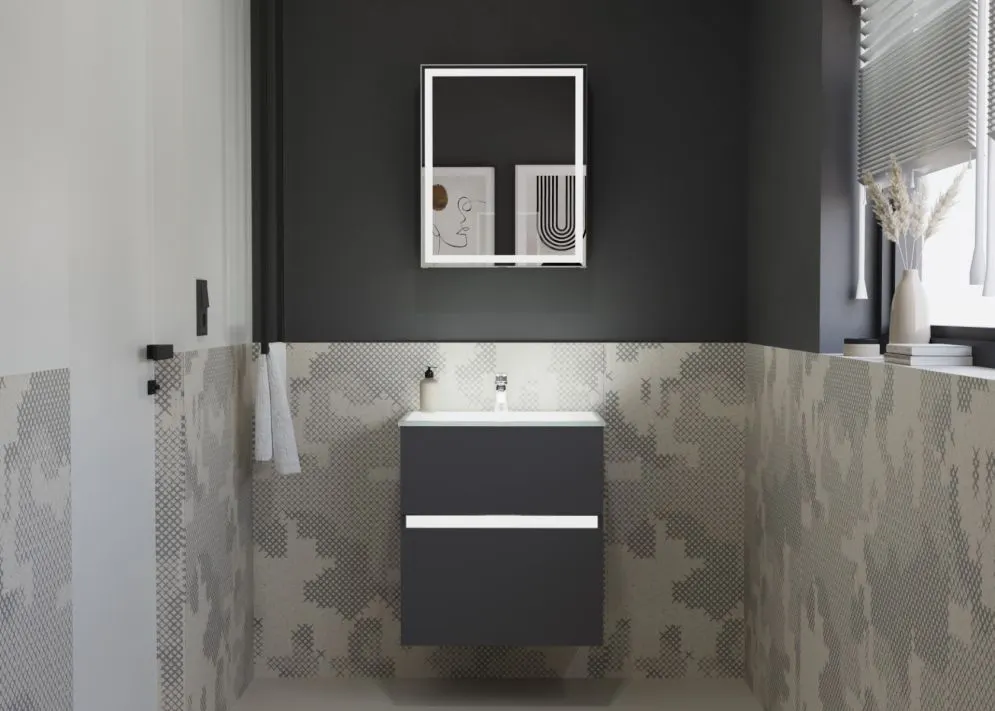 Szafka lustrzana NEO 52 cm czarna mat z oświetleniem LED na dotyk| MIRAT  kolekcja NEO