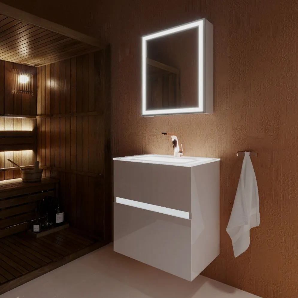 Szafka lustrzana NEO 52 cm biała połysk z oświetleniem LED z półkami | MIRAT  kolekcja NEO