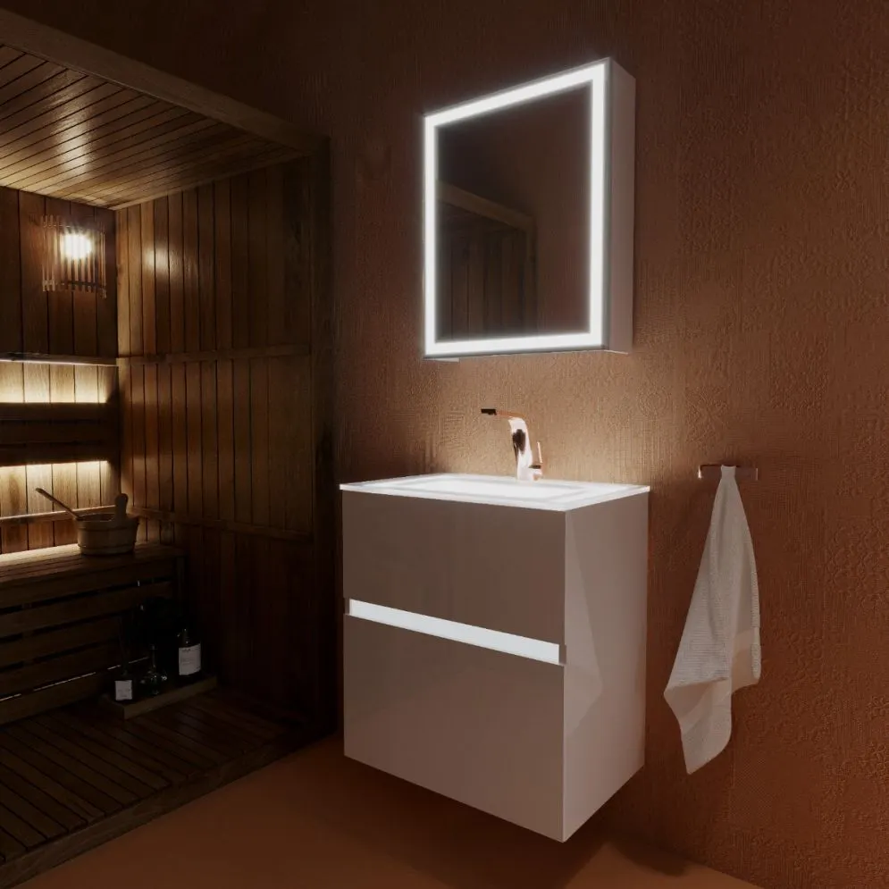 Szafka pod umywalkę NEO 60 cm biała połysk z oświetleniem LED i czujnikiem ruchu | MIRAT  kolekcja NEO