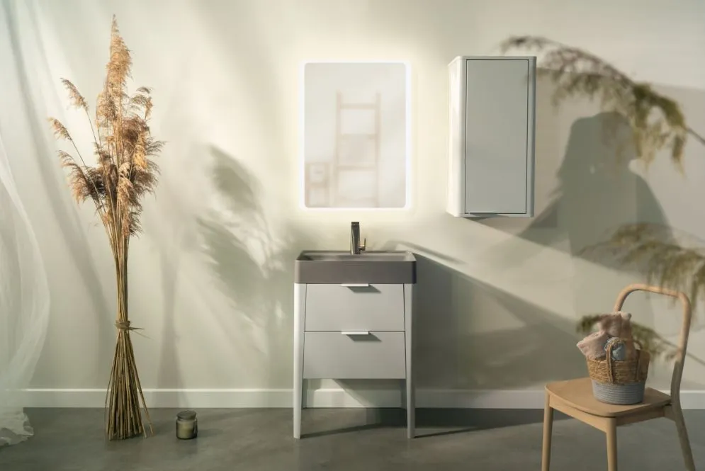 Szafka łazienkowa jednodrzwiowa VIBE 40 cm biało-szara półmat | MIRAT  kolekcja VIBE