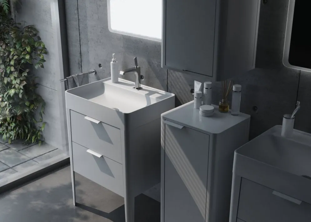 Stojąca szafka pod umywalkę meblową VIBE 60 cm biało-szara półmat z cichym domykiem | MIRAT  kolekcja VIBE