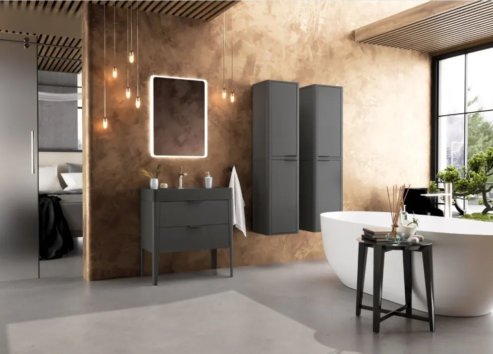 Stojąca szafka pod umywalkę meblową VIBE 60 cm czarna mat z szufladami| MIRAT  kolekcja VIBE