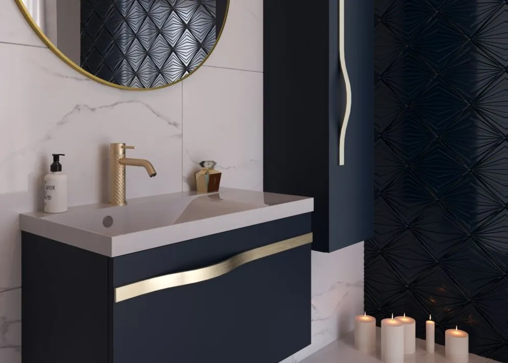 Szafka łazienkowa wisząca VOG 33 cm granatowa półmat z czarnym uchwytem Wave | MIRAT  kolekcja VOG