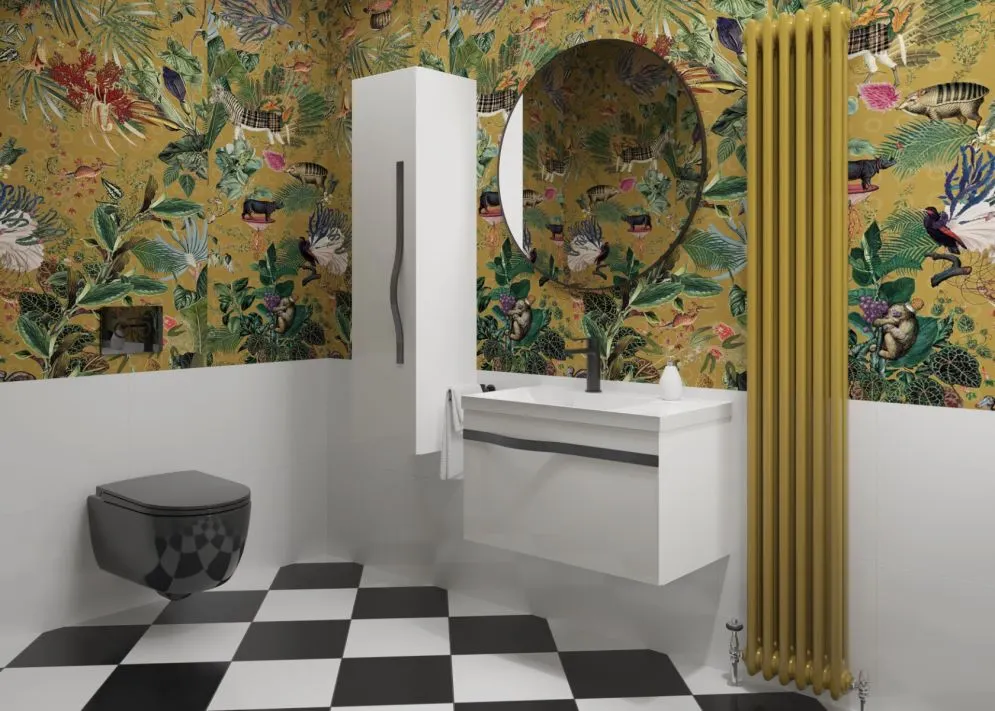 Szafka pod umywalkę VOG 69 cm biała połysk ze złotym uchwytem Wave | MIRAT