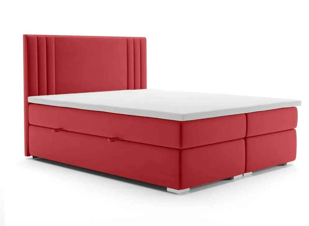 Łóżko kontynentalne MAO 180 bordowe velvet z pojemnikiem i materacem | MIRAT. styl GLAMOUR