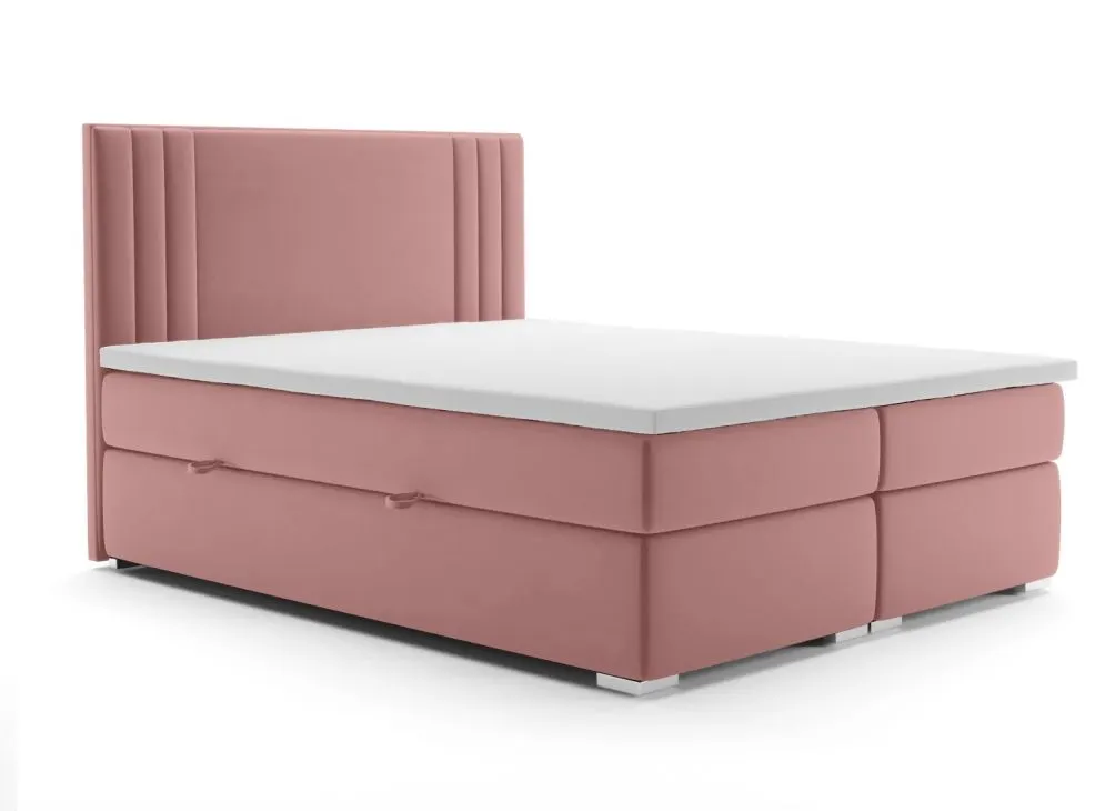 Łóżko kontynentalne MAO 140 różowe velvet z pojemnikiem do sypialni | MIRAT. styl GLAMOUR