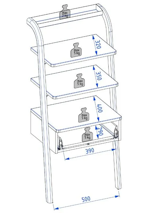 Regał łazienkowy MOSS 50 cm jasno szary półmat z szufladą | MIRAT  kolekcja MOSS
