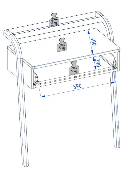 Toaletka/konsola MOSS 70 cm szaro-zielona półmat z szufladami | MIRAT  kolekcja MOSS