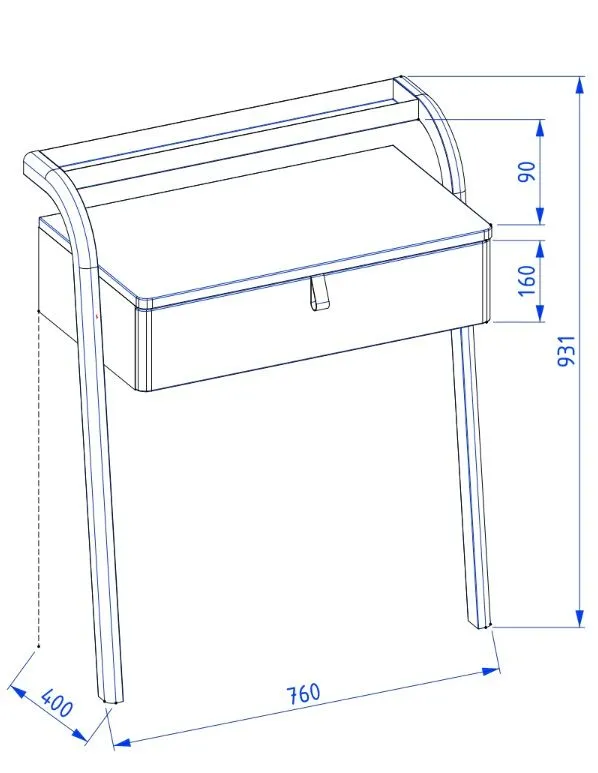 Toaletka/konsola MOSS 70 cm szaro-zielona półmat z szufladami | MIRAT  kolekcja MOSS