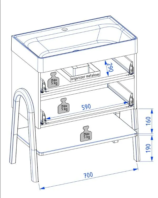 Szafka pod umywalkę MOSS 70 cm szaro-zielona półmat z szufladami | MIRAT