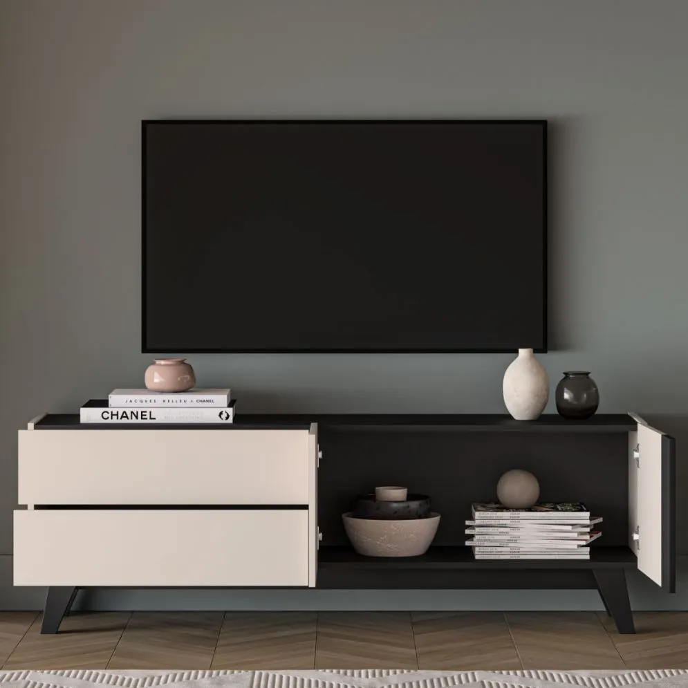 Szafka RTV FRESHION 05 1D2S 160 kaszmirowa/czarna I sklep meblowy MIRAT.  kolekcja FRESHION