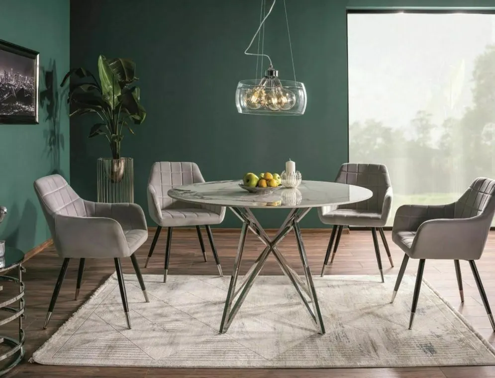 Stół okrągły MURANO 90x90 biały/chrom w stylu glamour I sklep meblowy MIRAT. styl GLAMOUR