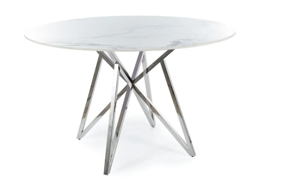 Stół okrągły MURANO fi120 biały/chrom I sklep meblowy MIRAT. styl GLAMOUR