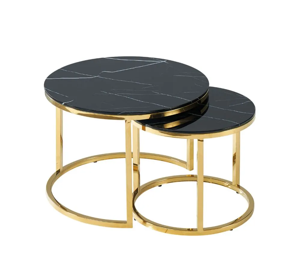 Ława MUSE II czarny marmur/złota komplet 2 stolików kawowych | MIRAT. styl GLAMOUR