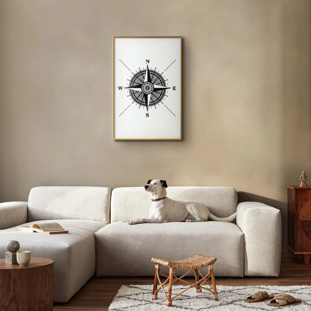 Plakat Kompas 60x90 cm z ramą złotą bez marginesu | MIRAT.