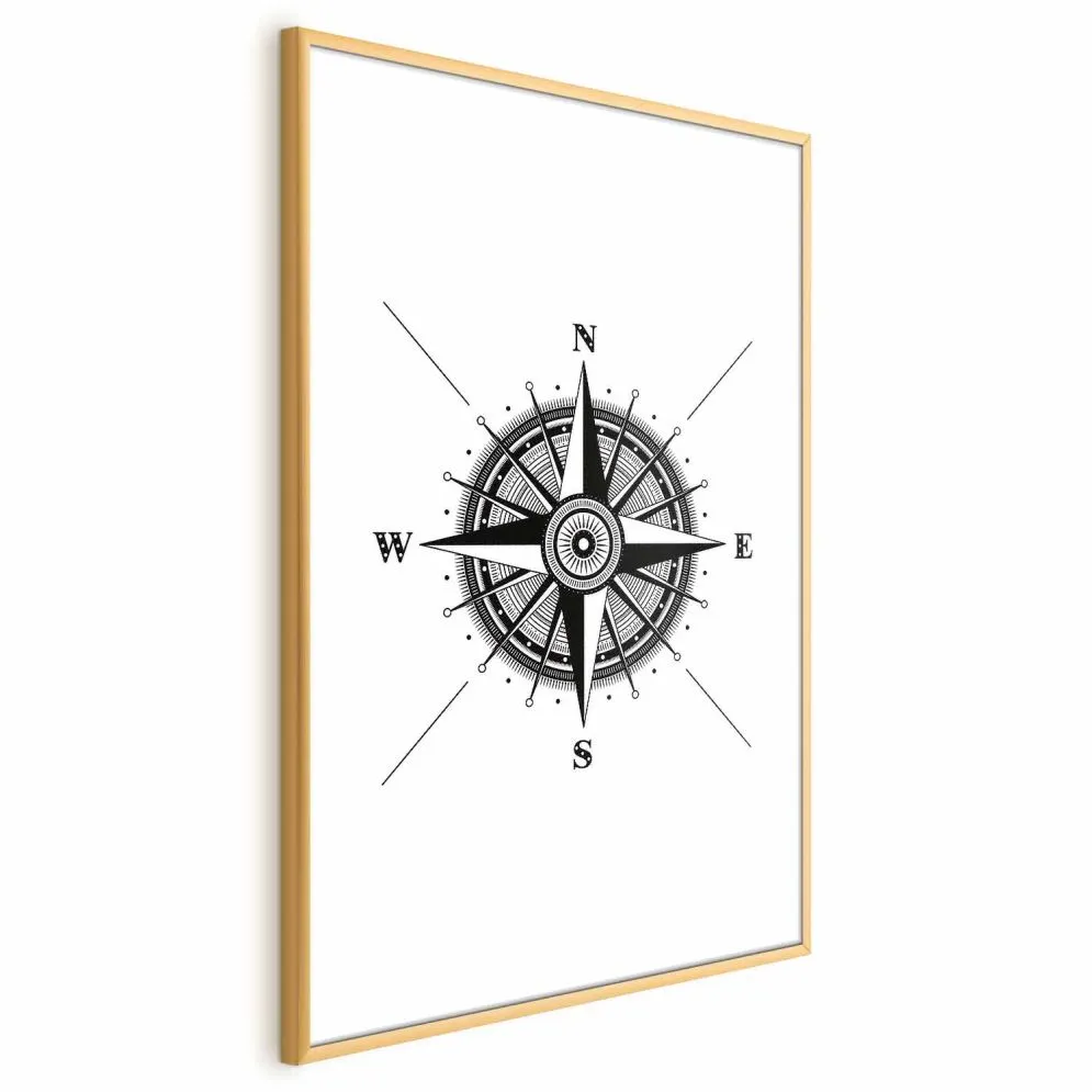 Plakat Kompas 40x60 cm z ramą złotą z marginesem | MIRAT.