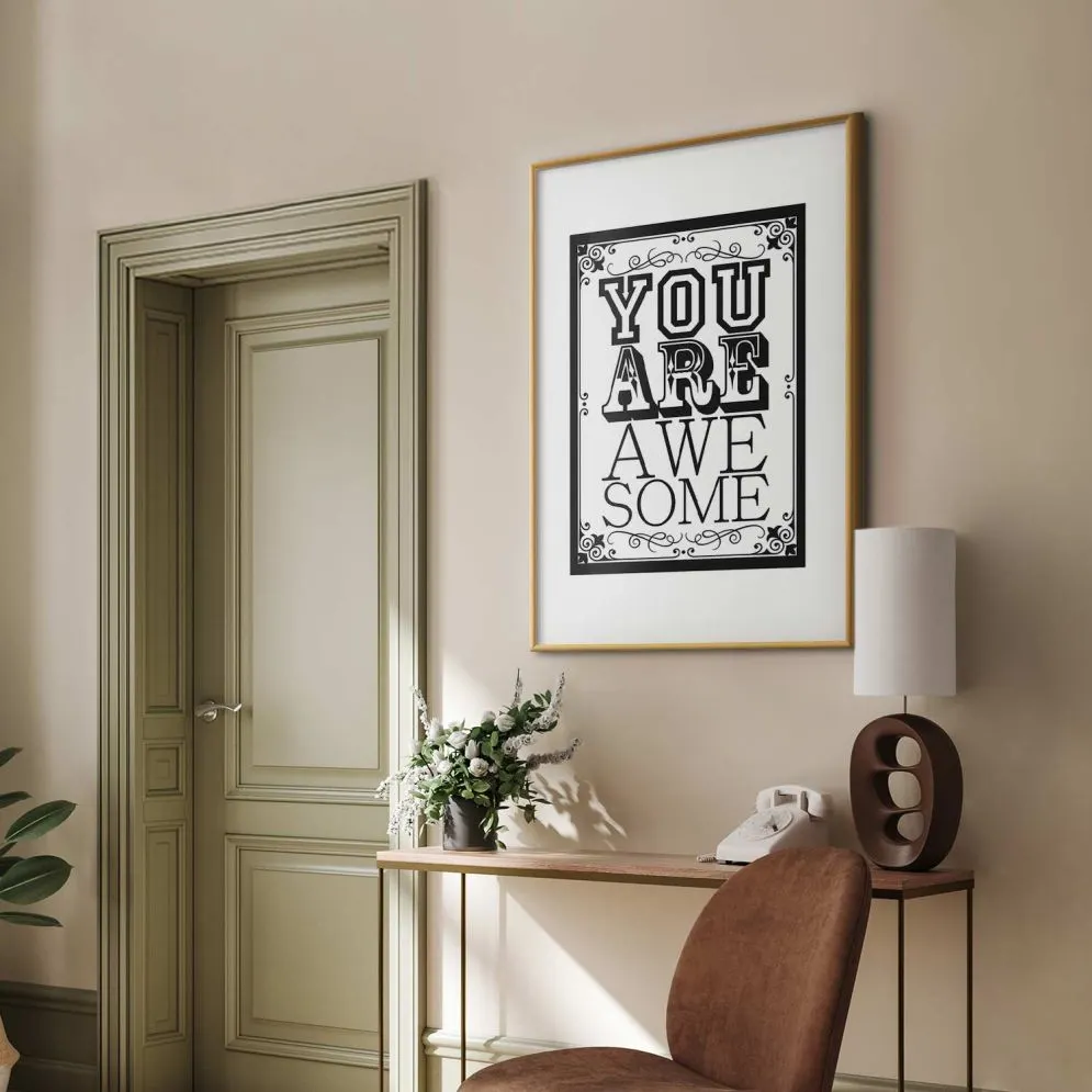 Plakat You are awesome 21x30 cm z ramą złotą z marginesem | MIRAT.