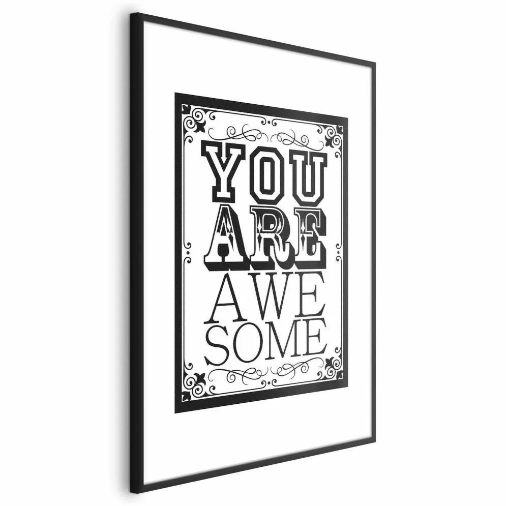 Plakat You are awesome 21x30 cm z ramą czarną z marginesem | MIRAT.