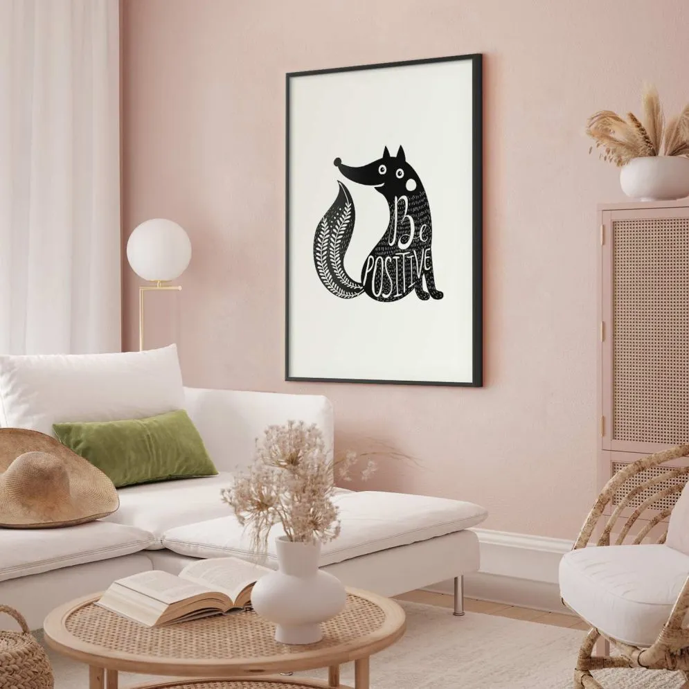 Plakat Be positive 21x30 cm z ramą czarną z marginesem | MIRAT.