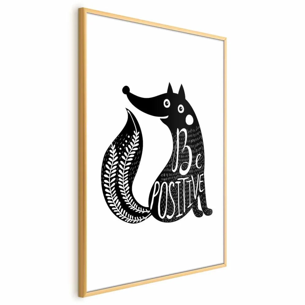 Plakat Be positive 21x30 cm z ramą złotą bez marginesu | MIRAT.