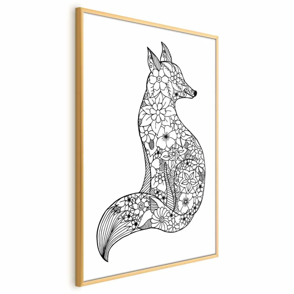 Plakat Lis w kwiaty 21x30 cm z ramą złotą bez marginesu | MIRAT.