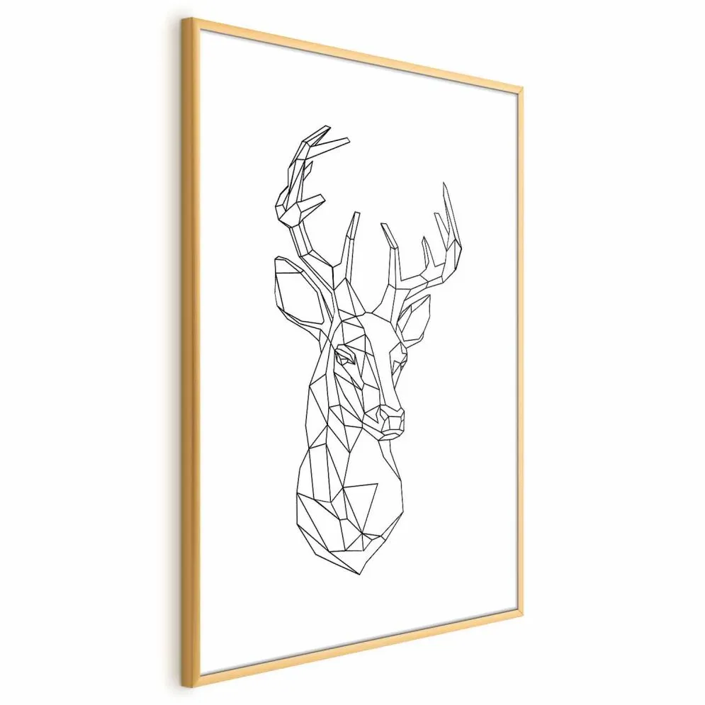 Plakat Geometryczny jeleń 21x30 cm z ramą złotą z marginesem | MIRAT.