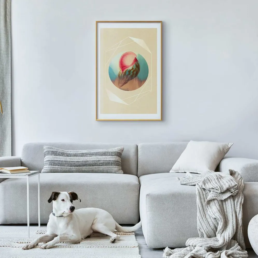 Plakat Muszla 21x30 cm z ramą złotą z marginesem | MIRAT.