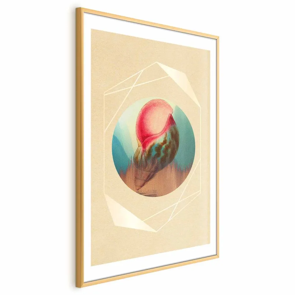 Plakat Muszla 21x30 cm z ramą złotą z marginesem | MIRAT.