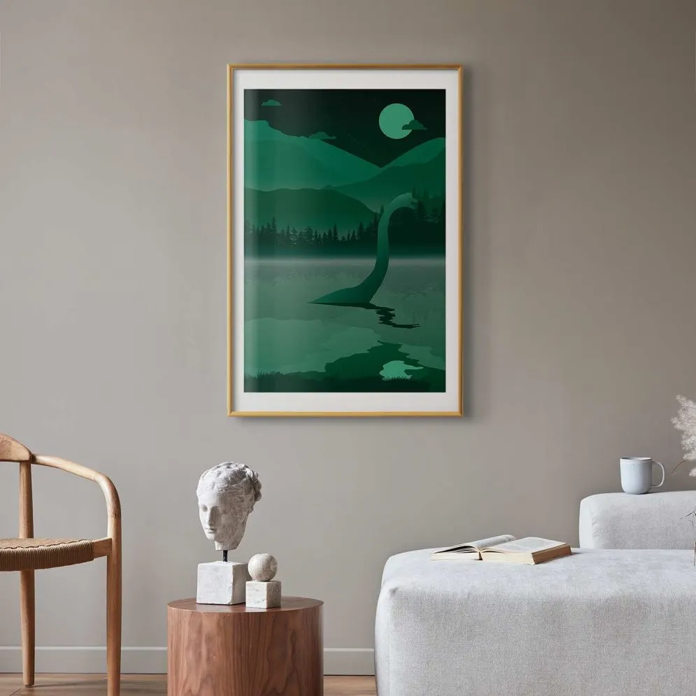 Plakat Loch Ness 21x30 cm z ramą złotą z marginesem | MIRAT.