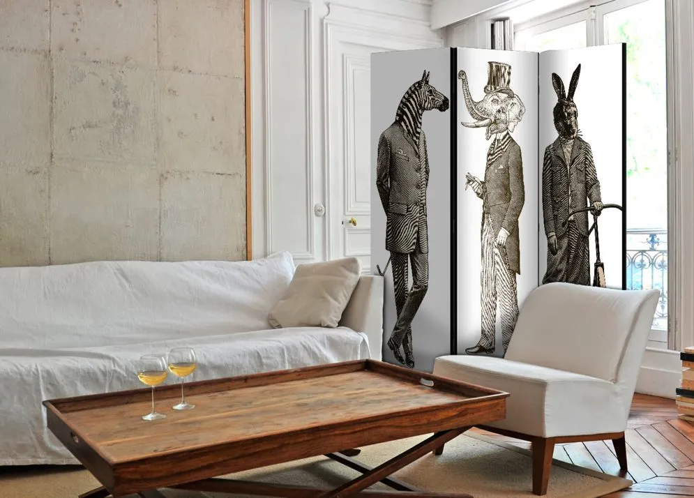 Parawan dwustronny Ludzie 135x172 cm 3-częściowy zielony | MIRAT.